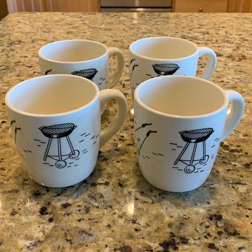 Set of 4 Kitschy vintage mugs Grilling BBQ Set Tea Cups ceramic